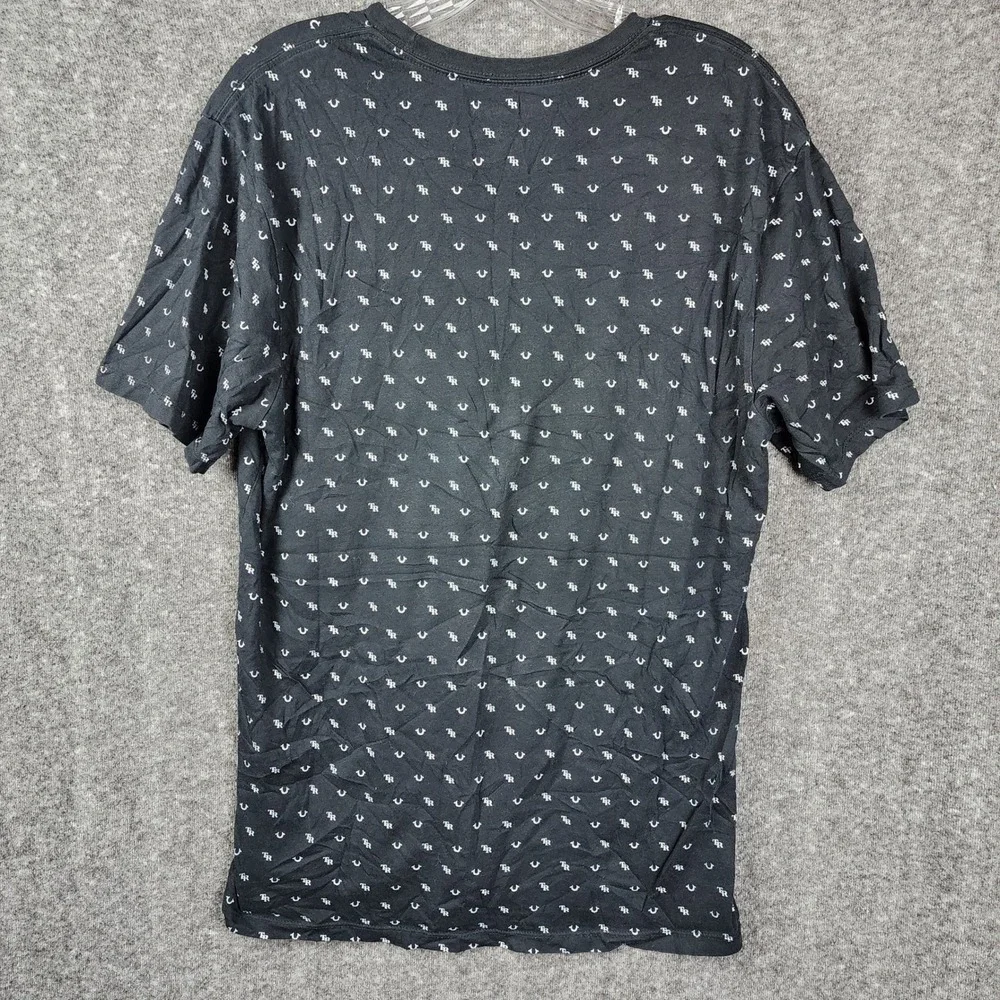 True Religion T-Shirt Mens Medium Black Logo All Over Print Short Sleeve Tee